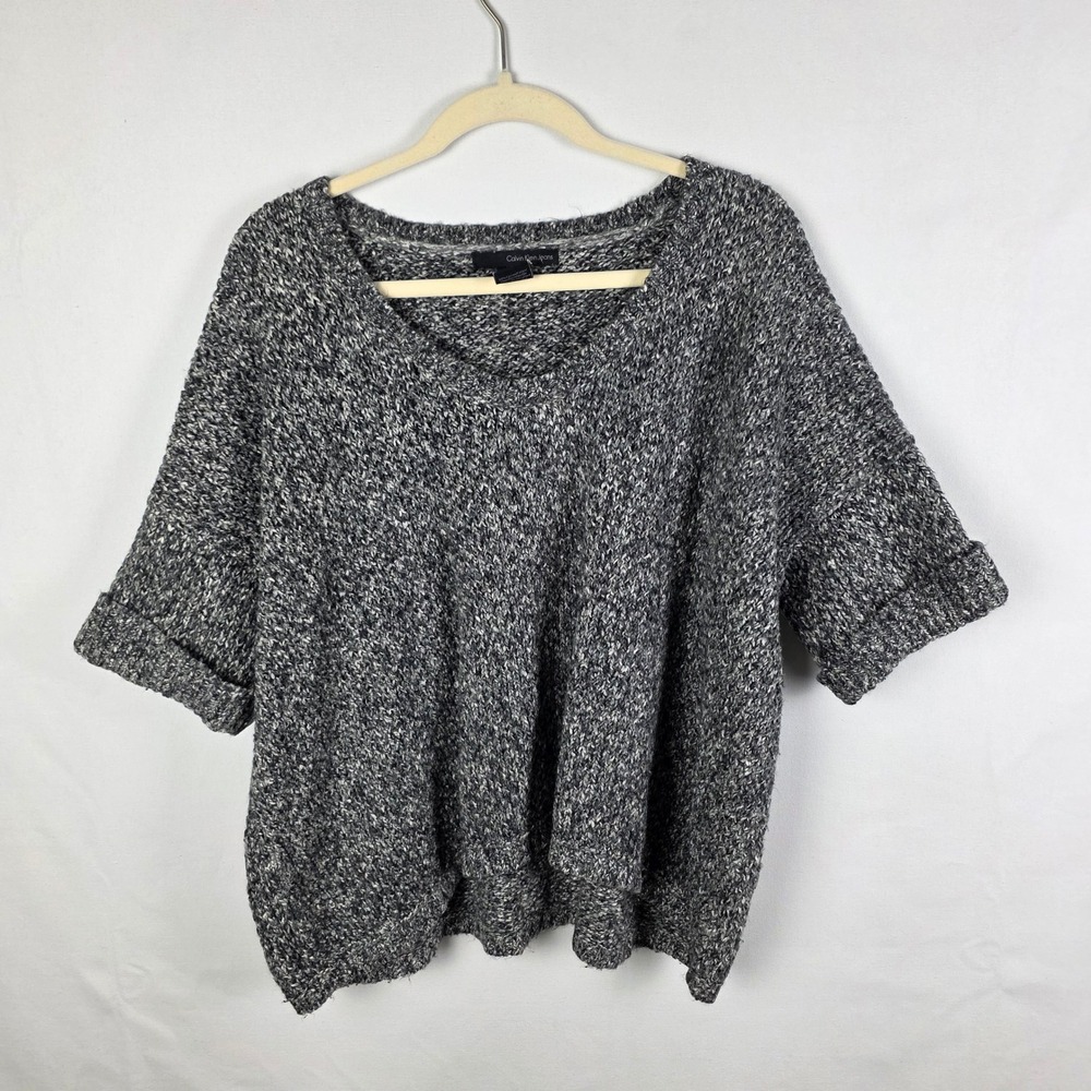 Calvin Klein Jeans Womens Marled Knit V-Neck Oversized Sweater Grey Small
